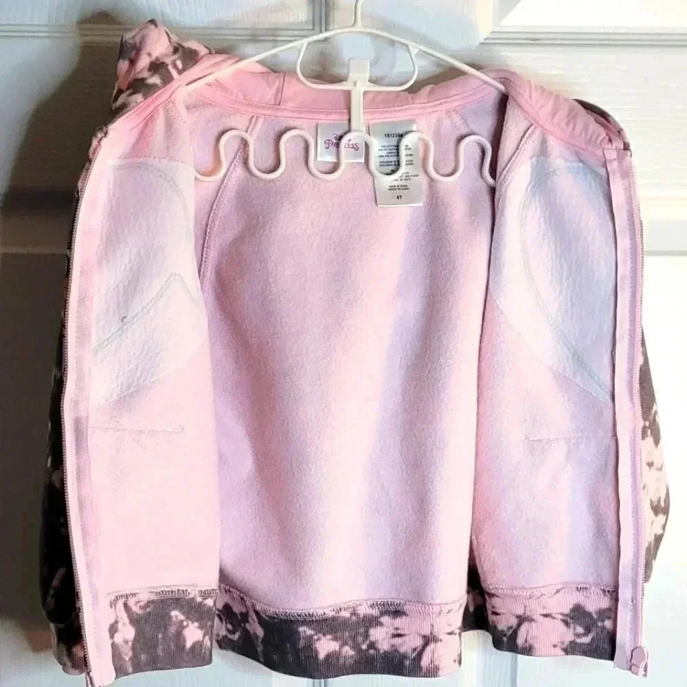 Disney Princess Girls Grey Pink Tie Dye Full Zip Hoodie Sweatshirt Size 4T